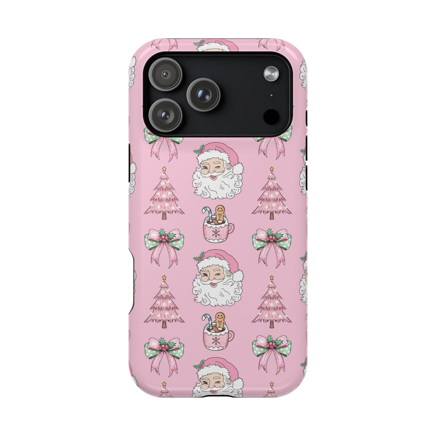 Pink Retro Santa & Coquette Bow Christmas Phone Case - Christmas Phone Case Impact-Resistant Case