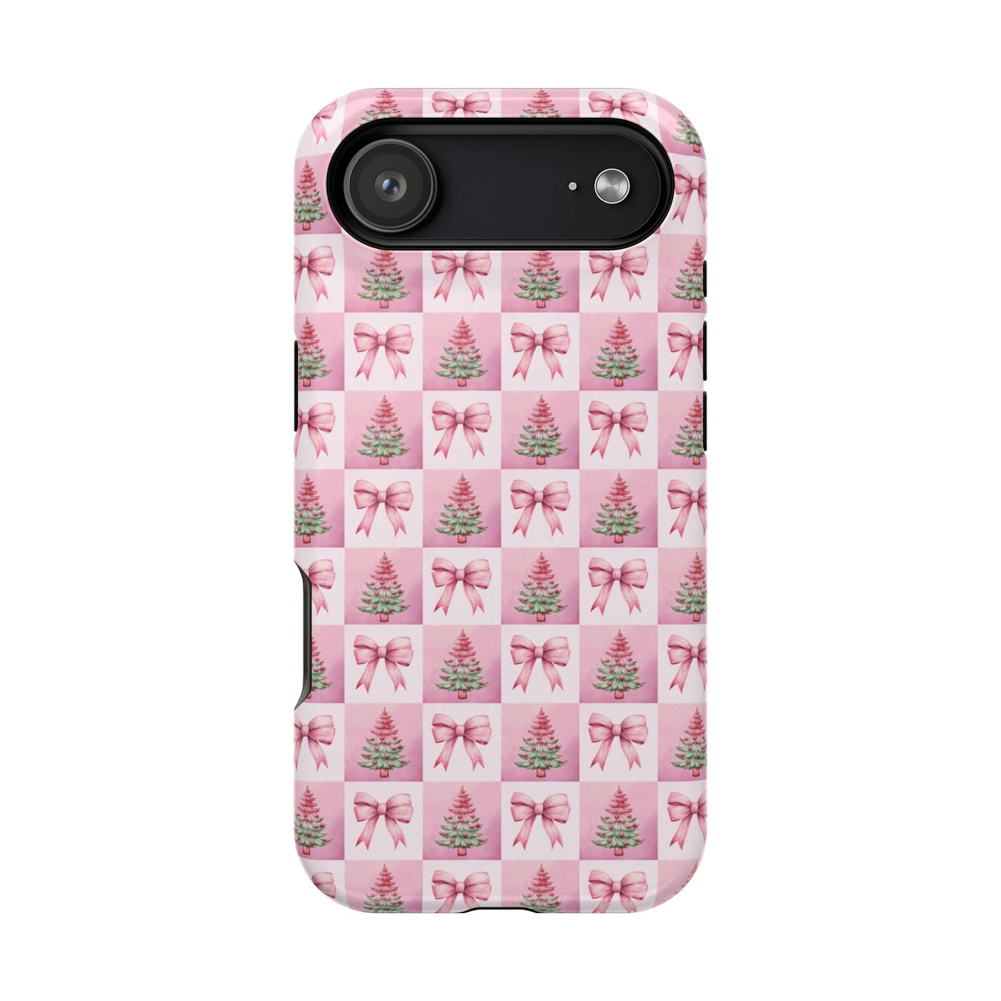 Pink Retro Christmas Tree & Coquette Phone Case - Christmas Phone Case Impact-Resistant Cases iPhone Samsung