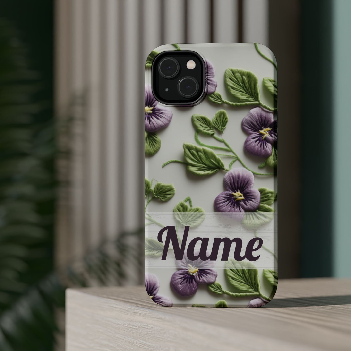 February Birth Flower Phone Case • Violet Embroidery iPhone Cover • MagSafe Gift for Her