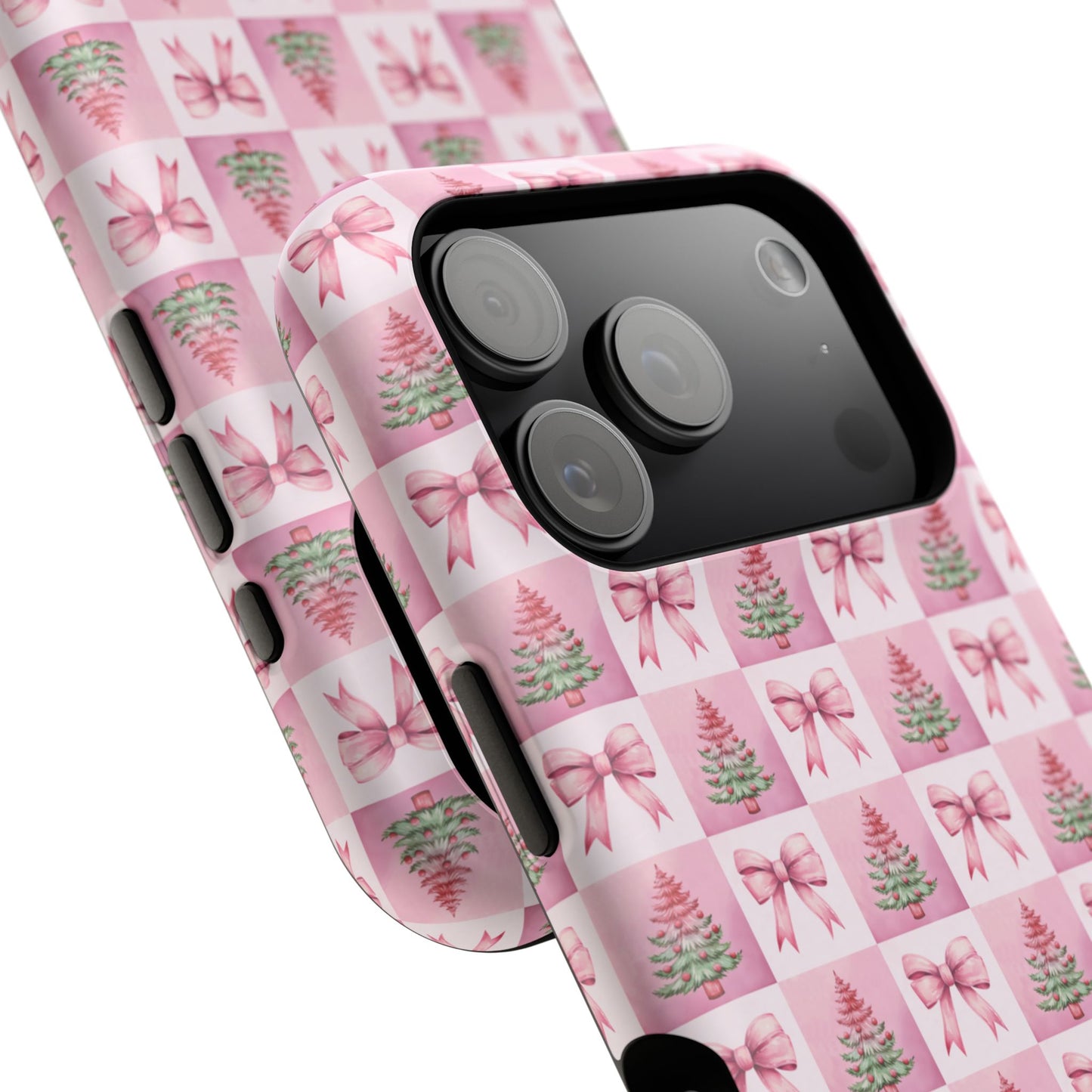 Pink Retro Christmas Tree & Coquette Phone Case - Personalized Christmas Phone Case Impact-Resistant Cases iPhone Samsung
