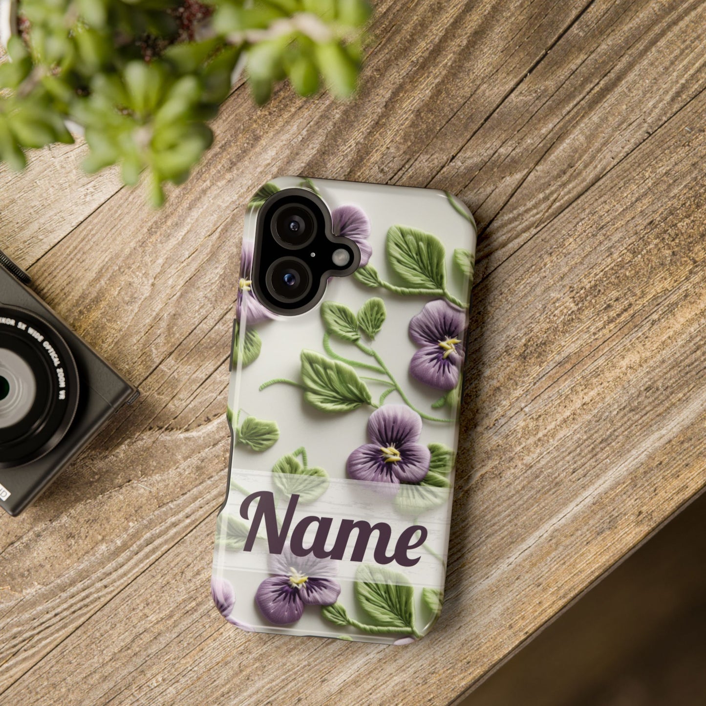 February Birth Flower Phone Case • Violet Embroidery iPhone Cover • MagSafe Gift for Her