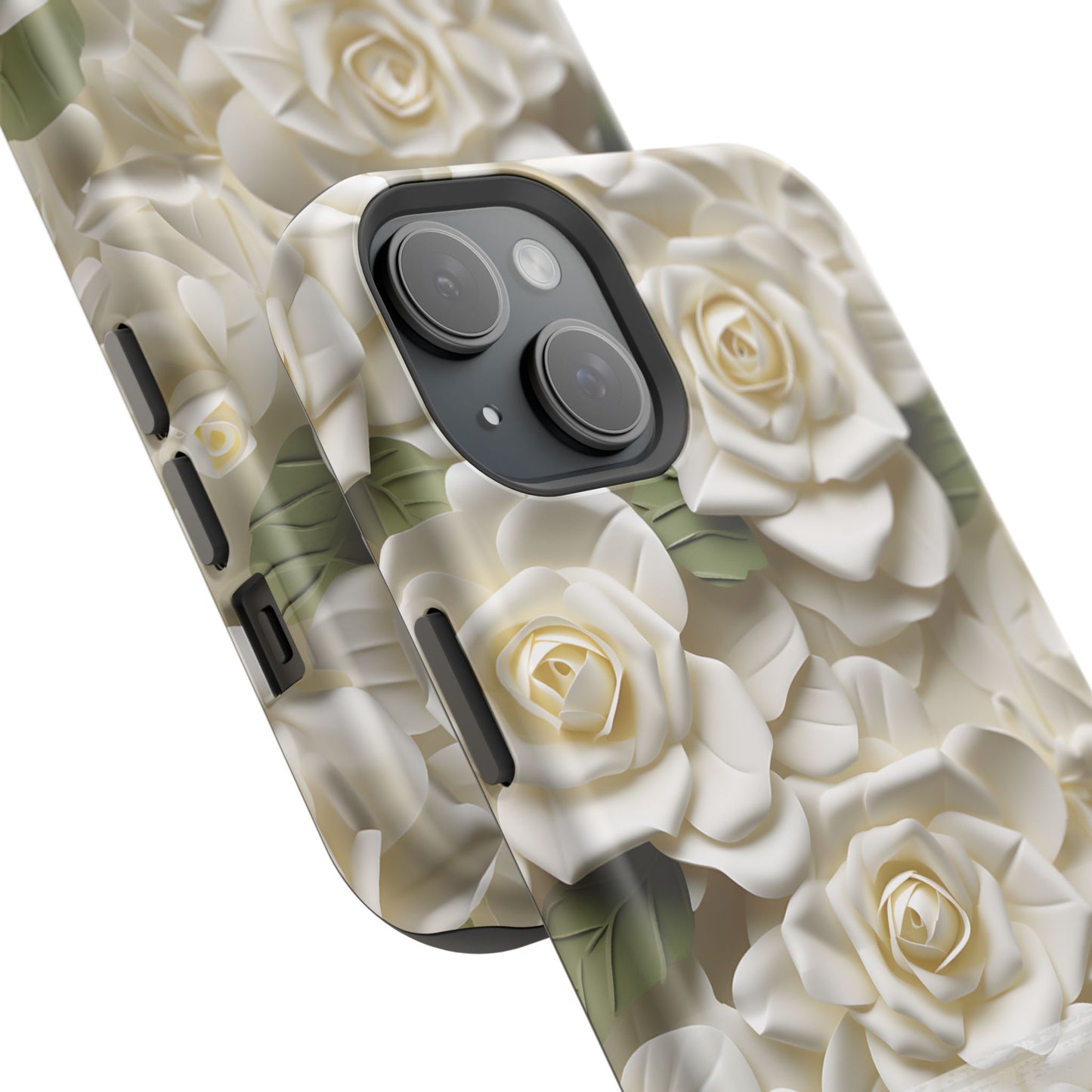June Birth Flower Phone Case • White Paper Rose iPhone Cover • 3D Floral MagSafe Gift