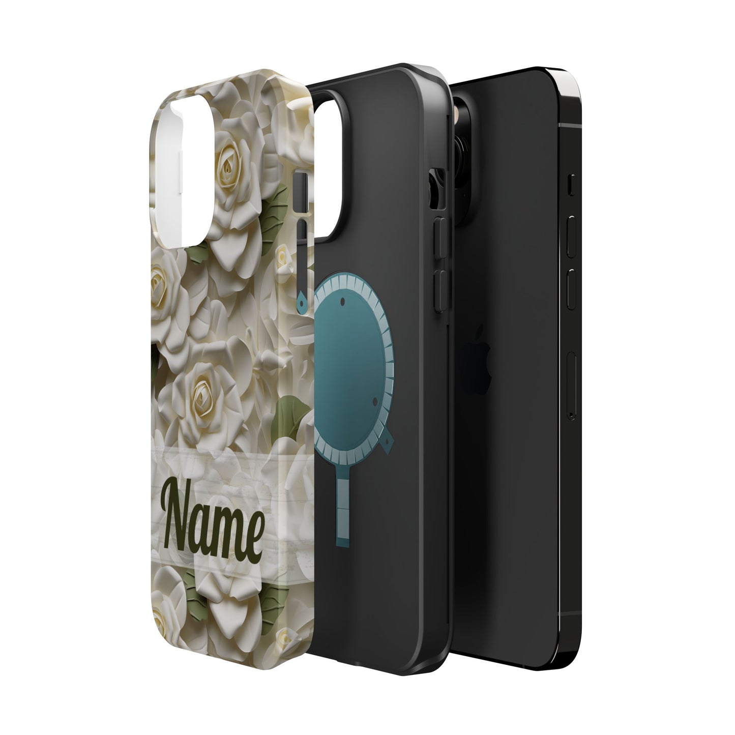 June Birth Flower Phone Case • White Paper Rose iPhone Cover • 3D Floral MagSafe Gift