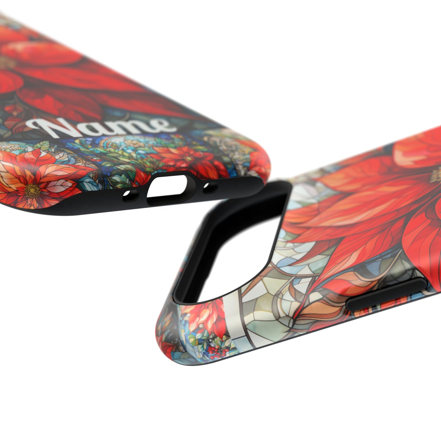 Christmas Poinsettia Stained Glass Phone Case - Personalized Christmas Phone Case Impact-Resistant Case