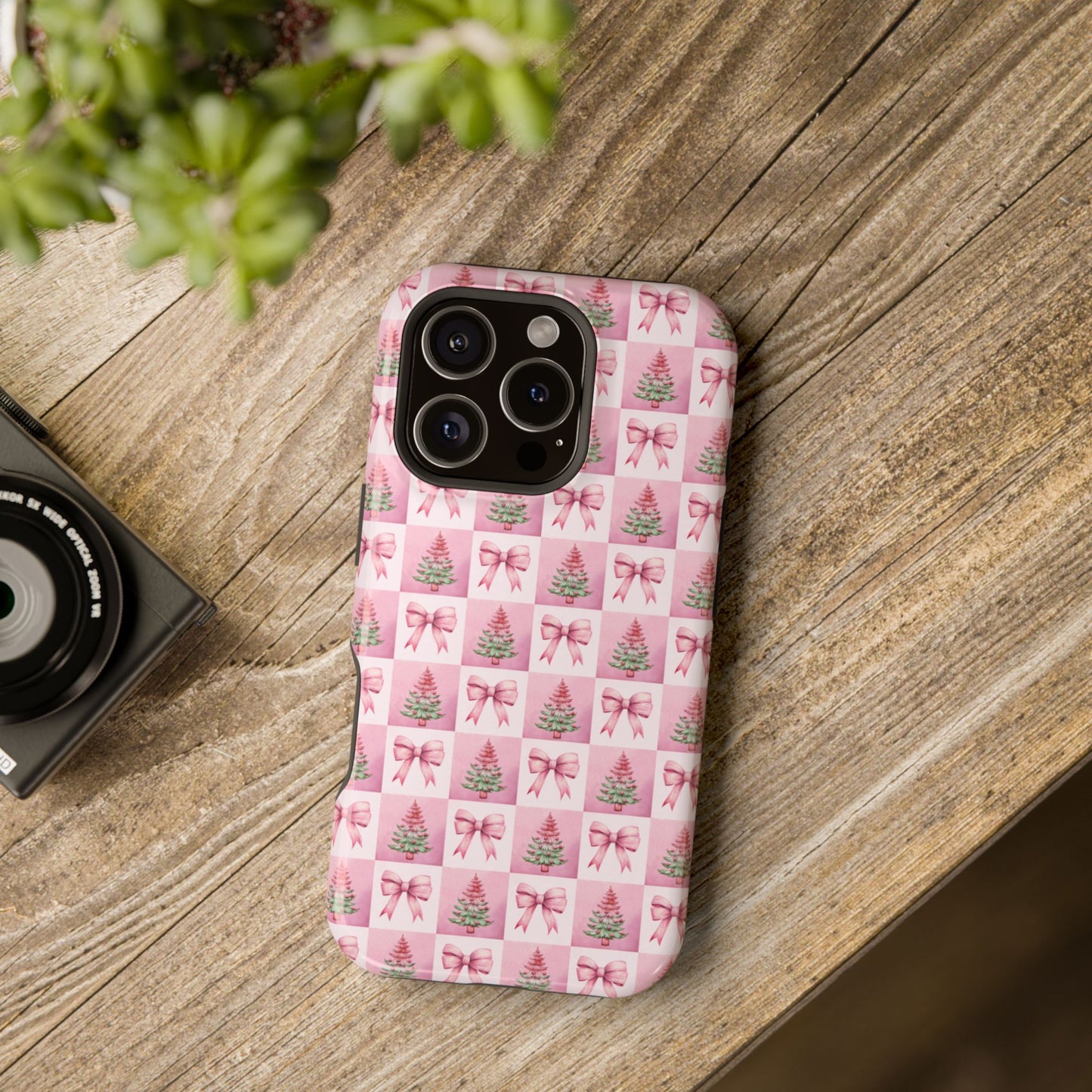 Pink Retro Christmas Tree & Coquette Phone Case - Christmas Phone Case Impact-Resistant Cases iPhone Samsung