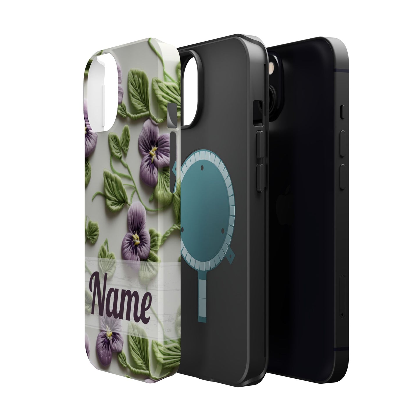February Birth Flower Phone Case • Violet Embroidery iPhone Cover • MagSafe Gift for Her
