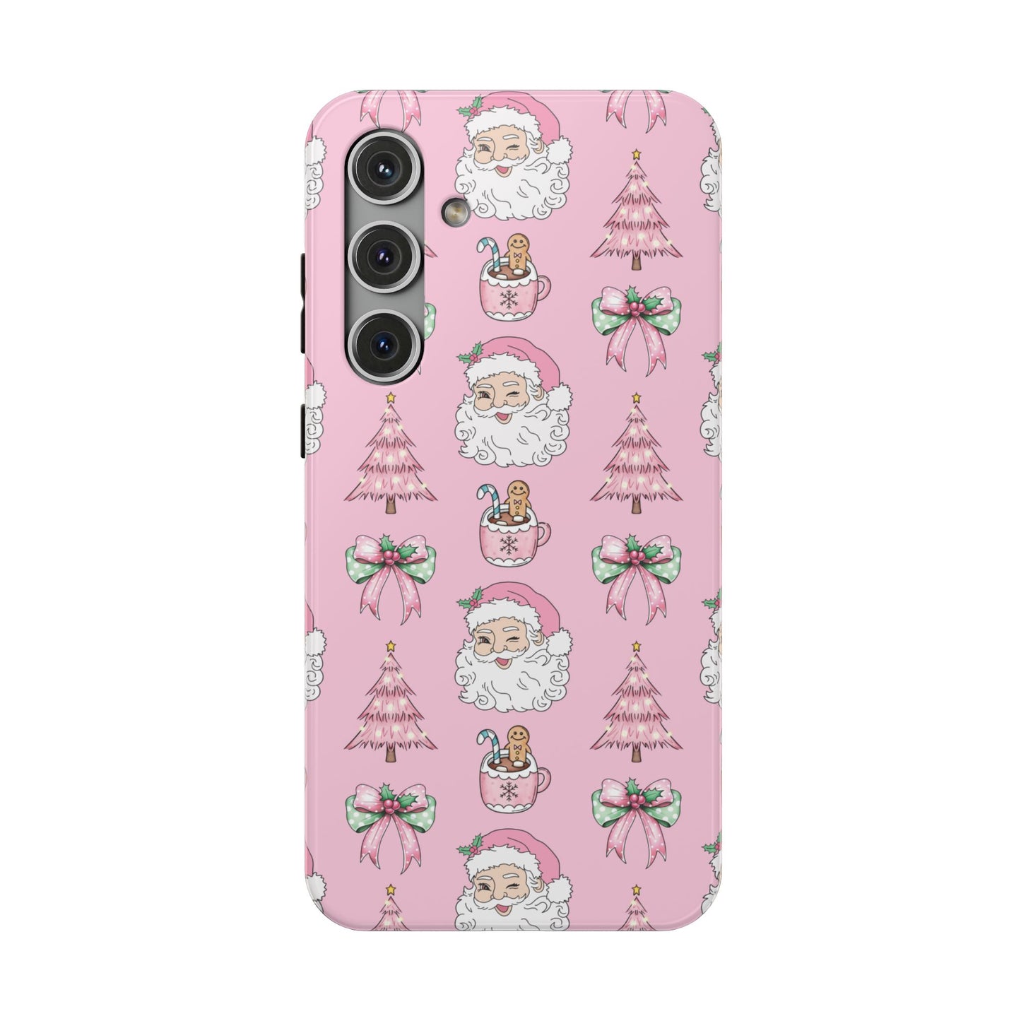 Pink Retro Santa & Coquette Bow Christmas Phone Case - Christmas Phone Case Impact-Resistant Case