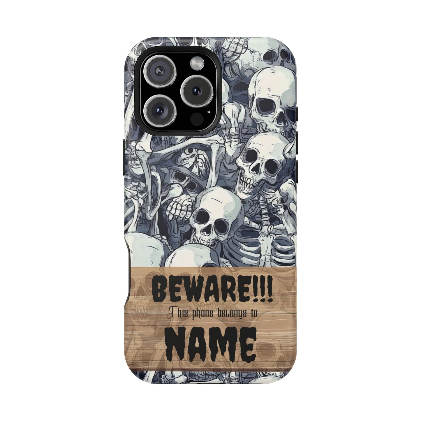 Custom, Personalized Halloween Magnetic Tough Cases for iPhone - Beware Skulls with Name