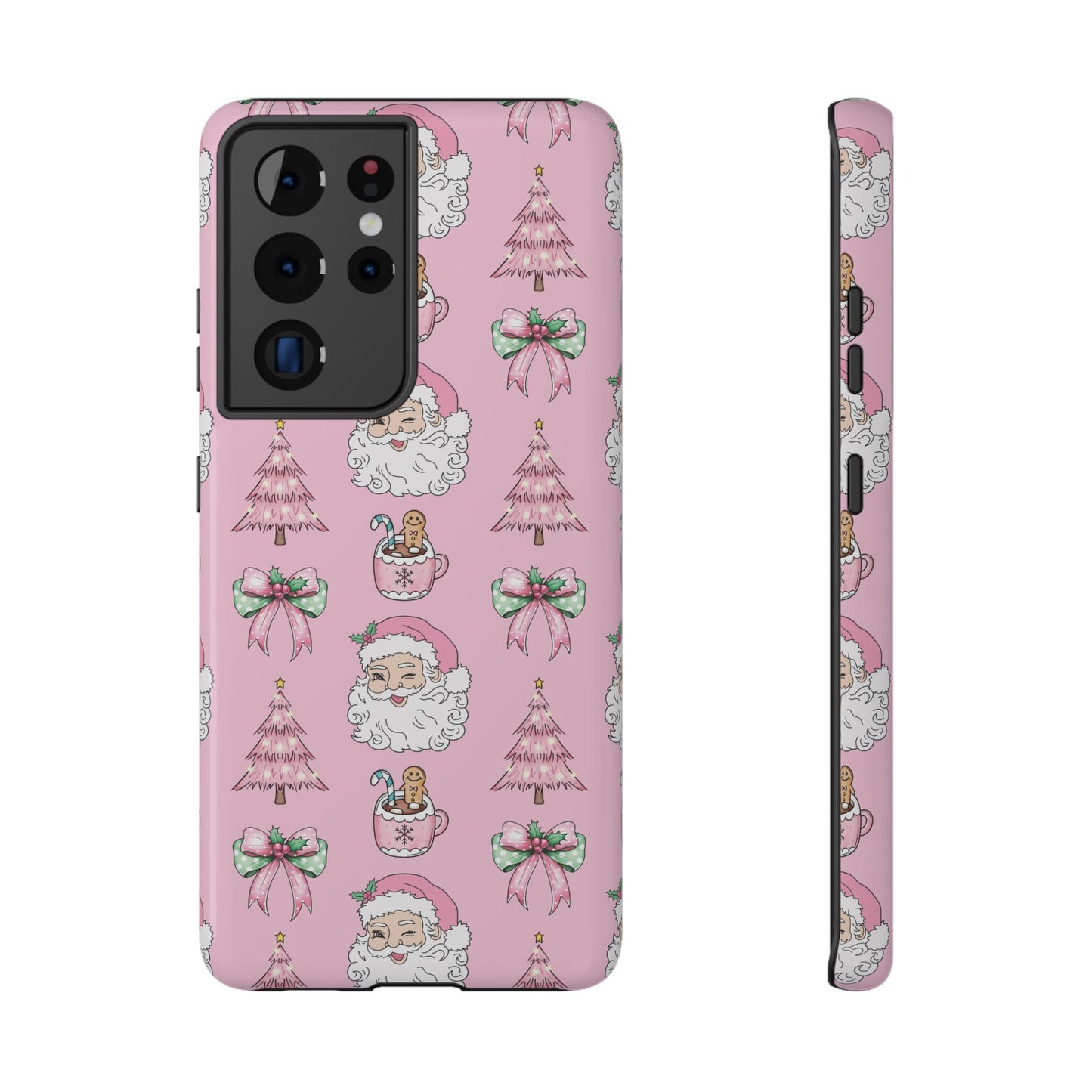 Pink Retro Santa & Coquette Bow Christmas Phone Case - Christmas Phone Case Impact-Resistant Case
