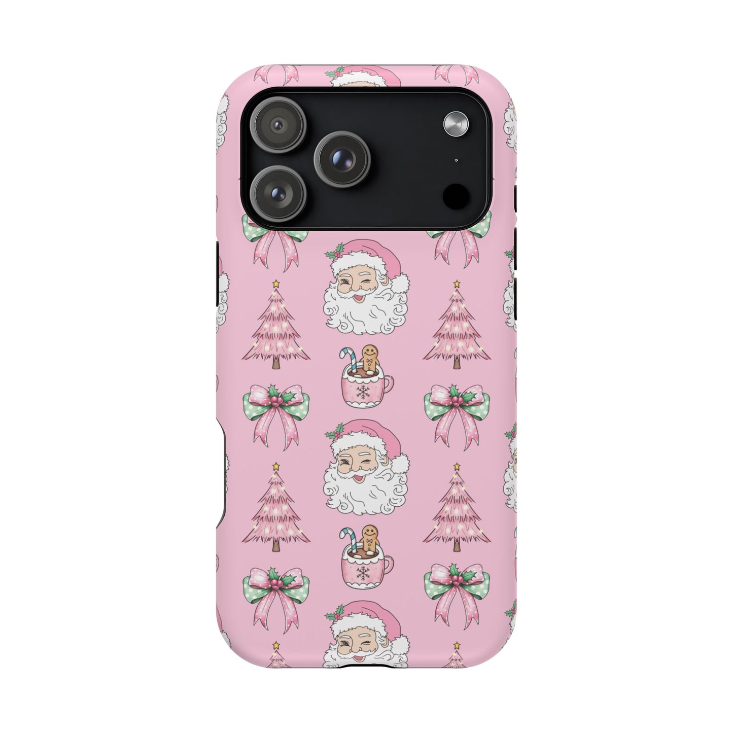 Pink Retro Santa & Coquette Bow Christmas Phone Case - Christmas Phone Case Impact-Resistant Case