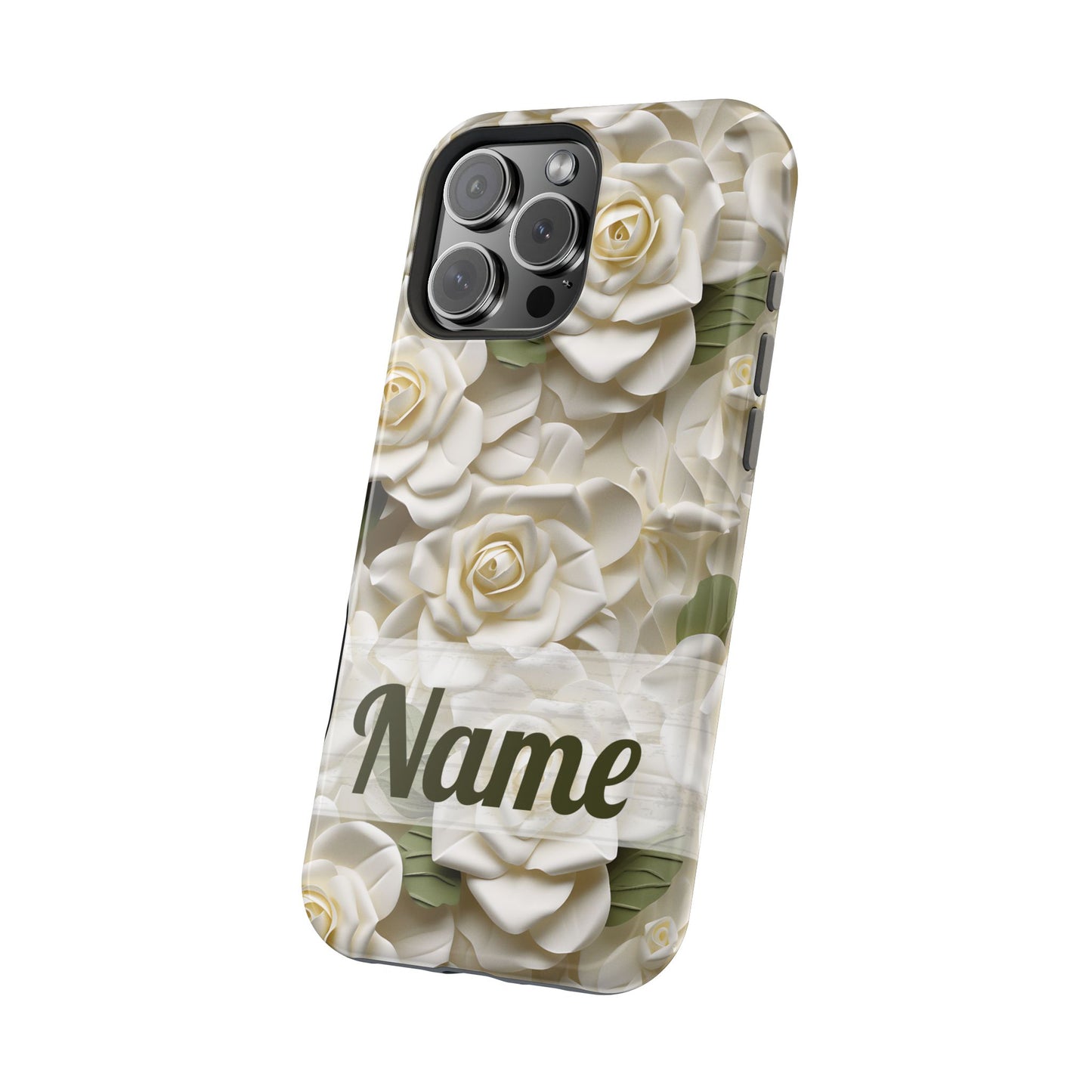 June Birth Flower Phone Case • White Paper Rose iPhone Cover • 3D Floral MagSafe Gift