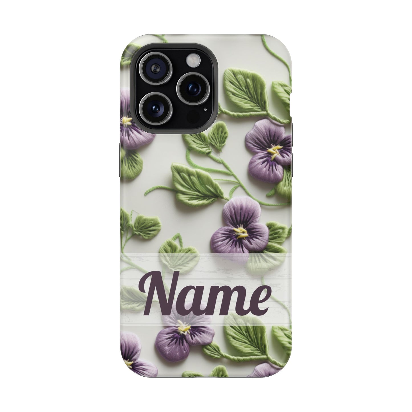 February Birth Flower Phone Case • Violet Embroidery iPhone Cover • MagSafe Gift for Her