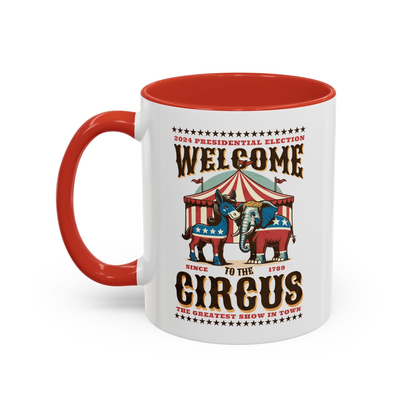 Political Circus Coffee Mug (11, 15oz) - Republican Democrat Independent Elephant Donkey