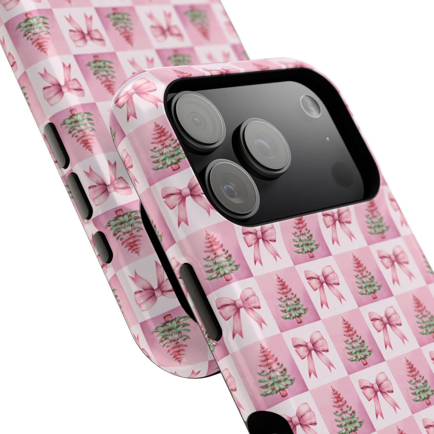Pink Retro Christmas Tree & Coquette Phone Case - Personalized Christmas Phone Case Impact-Resistant Cases iPhone Samsung