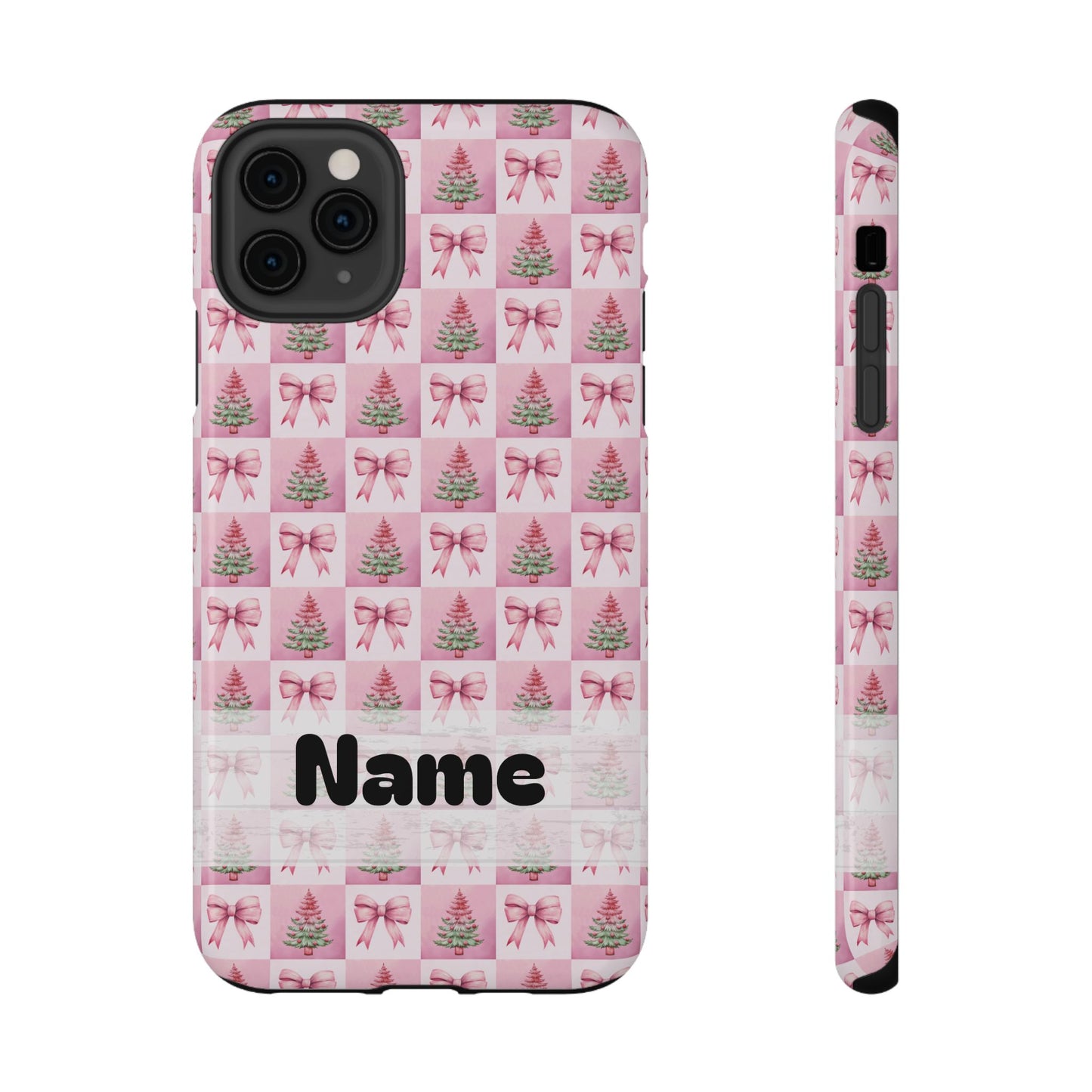 Pink Retro Christmas Tree & Coquette Phone Case - Personalized Christmas Phone Case Impact-Resistant Cases iPhone Samsung