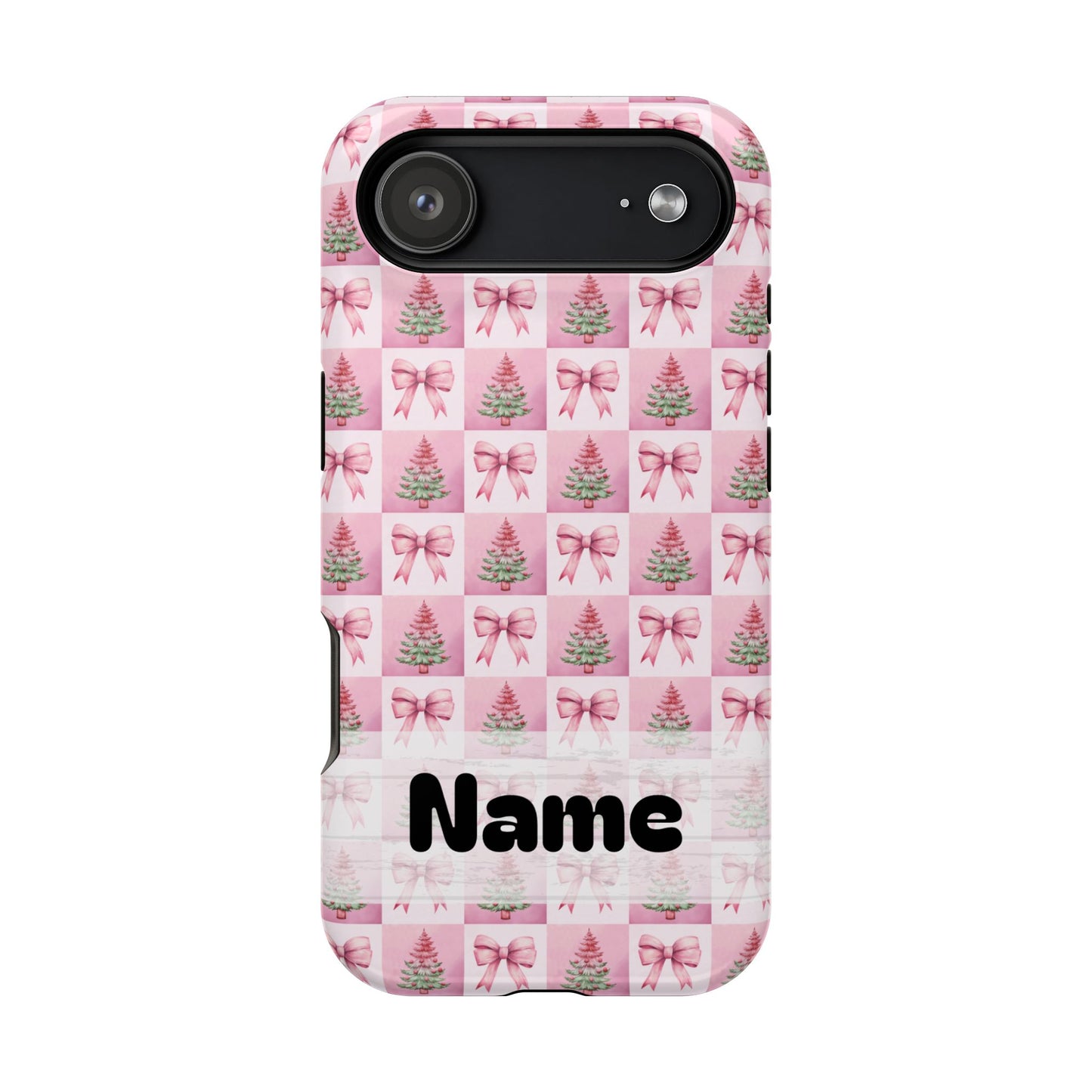 Pink Retro Christmas Tree & Coquette Phone Case - Personalized Christmas Phone Case Impact-Resistant Cases iPhone Samsung