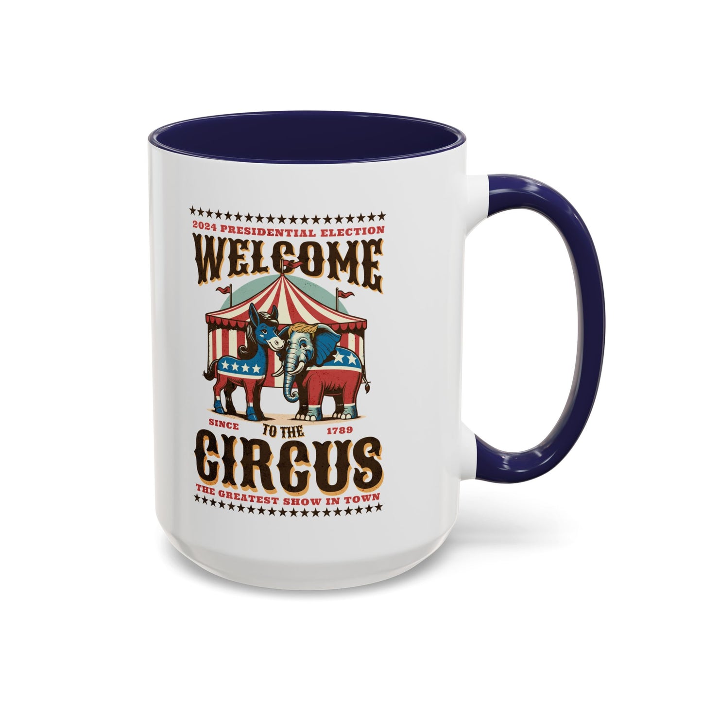 Political Circus Coffee Mug (11, 15oz) - Republican Democrat Independent Elephant Donkey