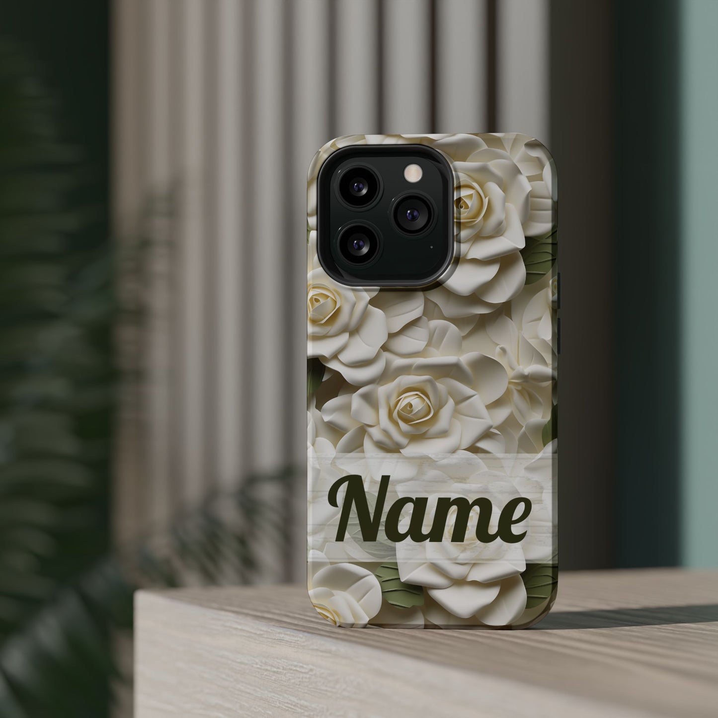 June Birth Flower Phone Case • White Paper Rose iPhone Cover • 3D Floral MagSafe Gift