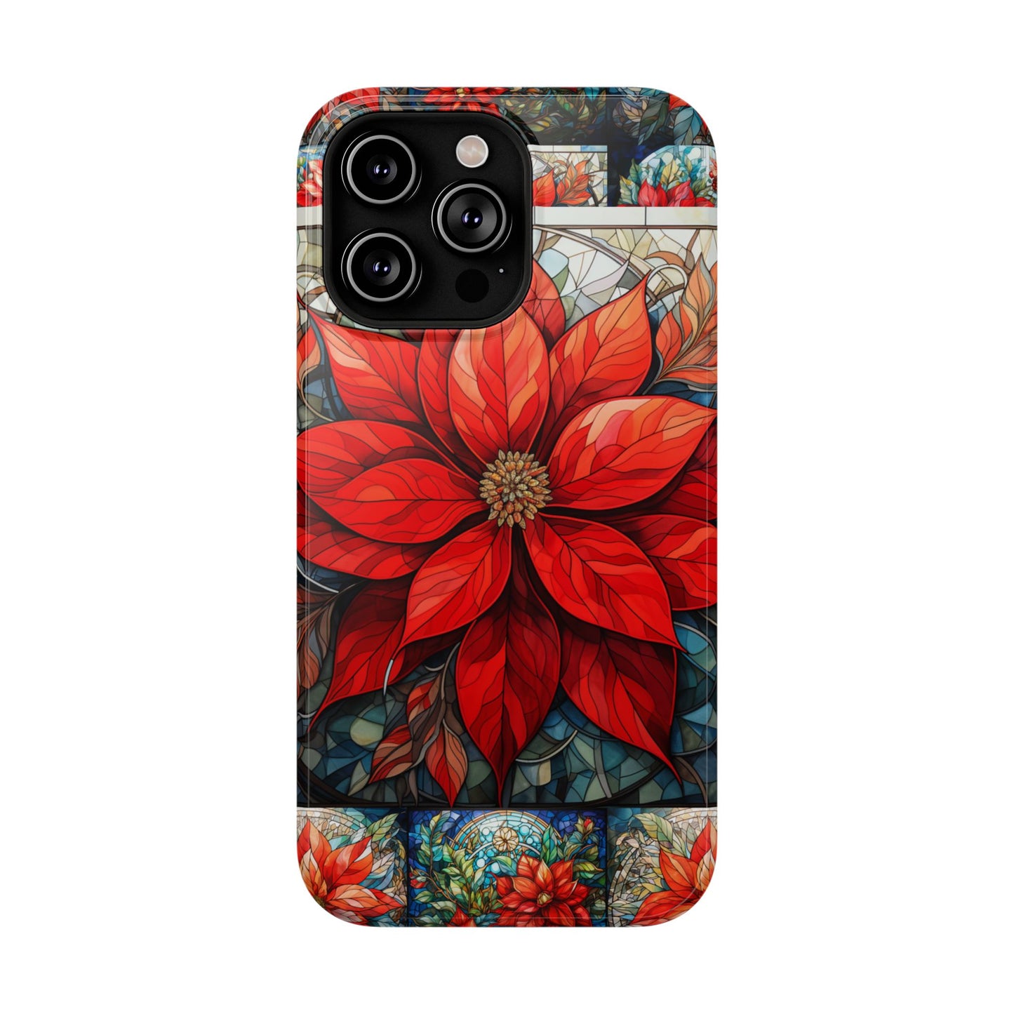 Christmas Poinsettia Stained Glass Phone Case - Christmas Phone Case Impact-Resistant Case