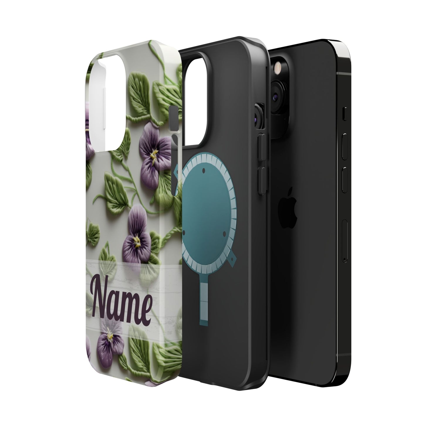 February Birth Flower Phone Case • Violet Embroidery iPhone Cover • MagSafe Gift for Her