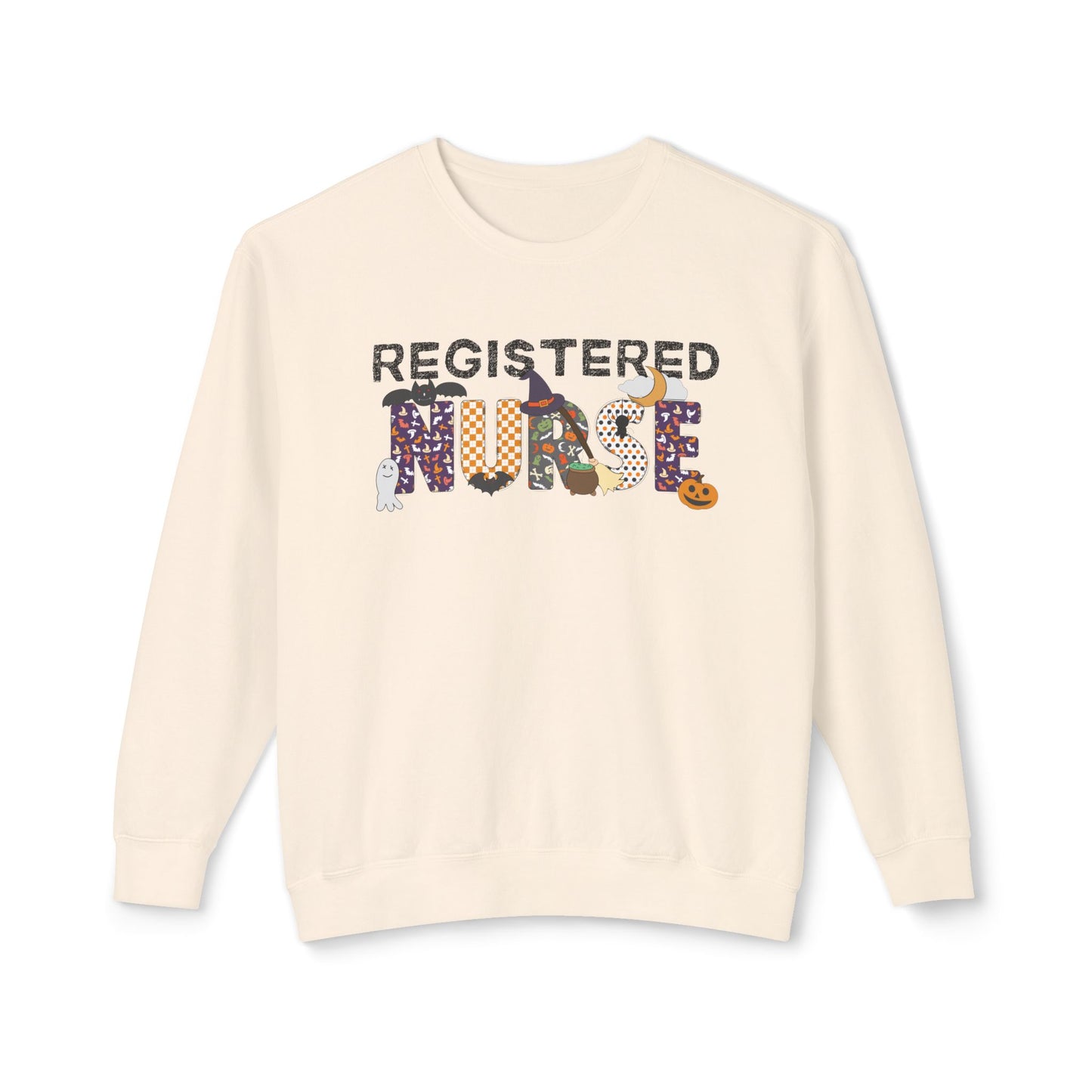 NURSE-tastic Halloween Sweatshirt Comfort Colors Unisex Lightweight Crewneck - Registered Cardiac Oncology Dialysis Pediatric Office Retired