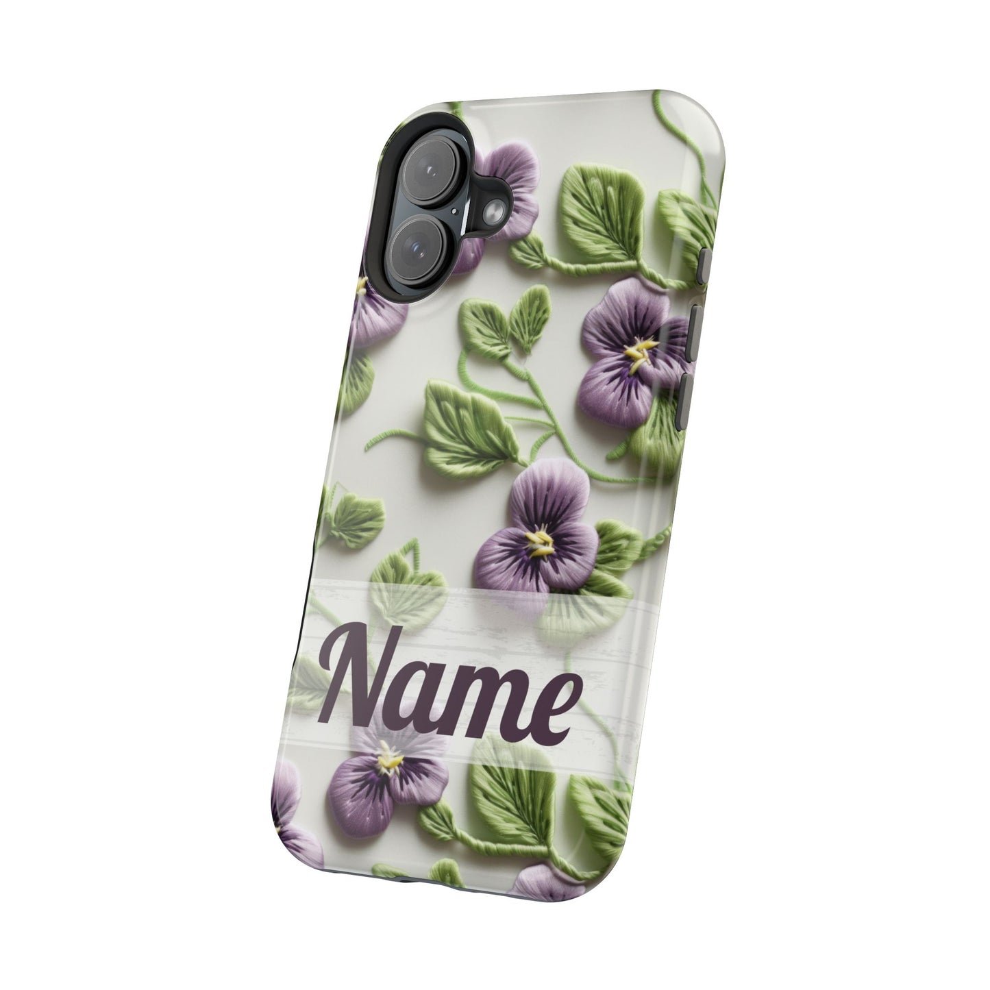 February Birth Flower Phone Case • Violet Embroidery iPhone Cover • MagSafe Gift for Her