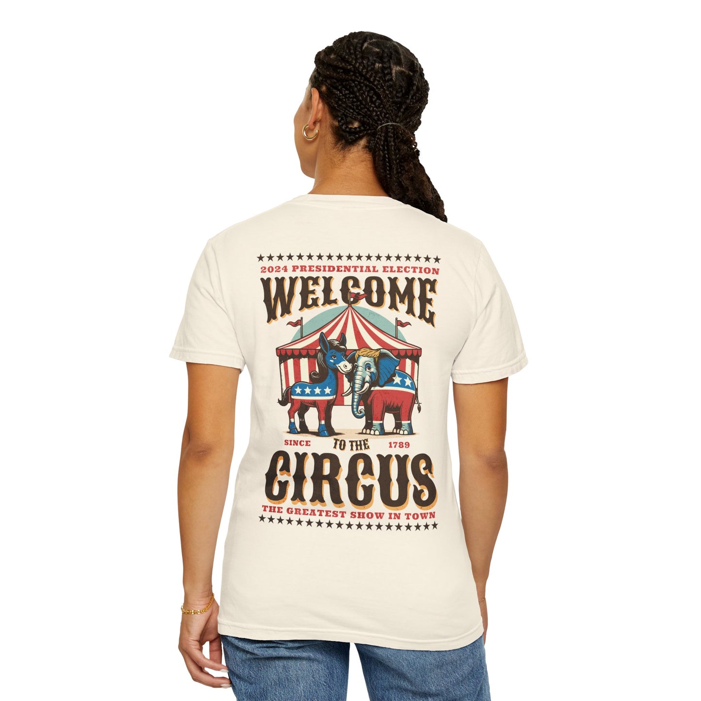 Two-sided Political Circus T-Shirt | Elephant & Donkey Satire Unisex Garment-Dyed T-shirt election Comfort Colors 1717