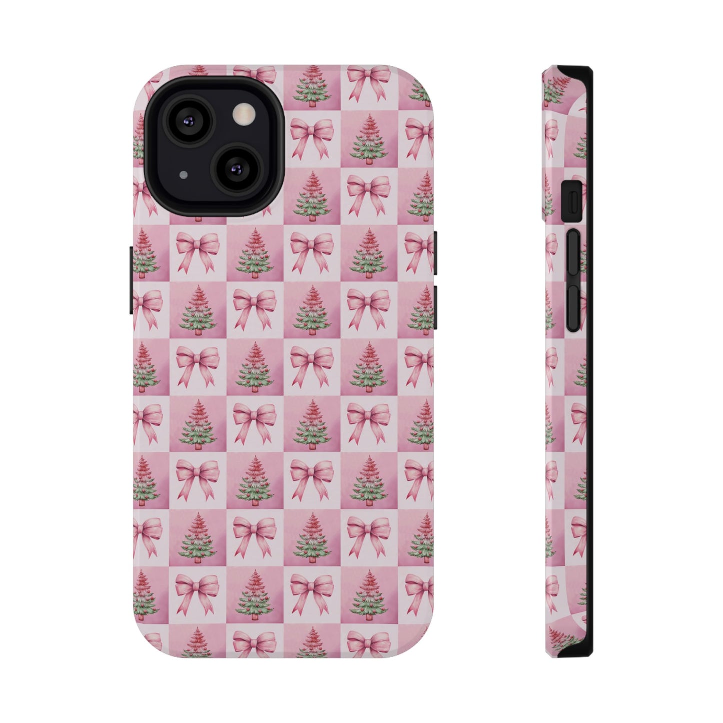 Pink Retro Christmas Tree & Coquette Phone Case - Christmas Phone Case Impact-Resistant Cases iPhone Samsung