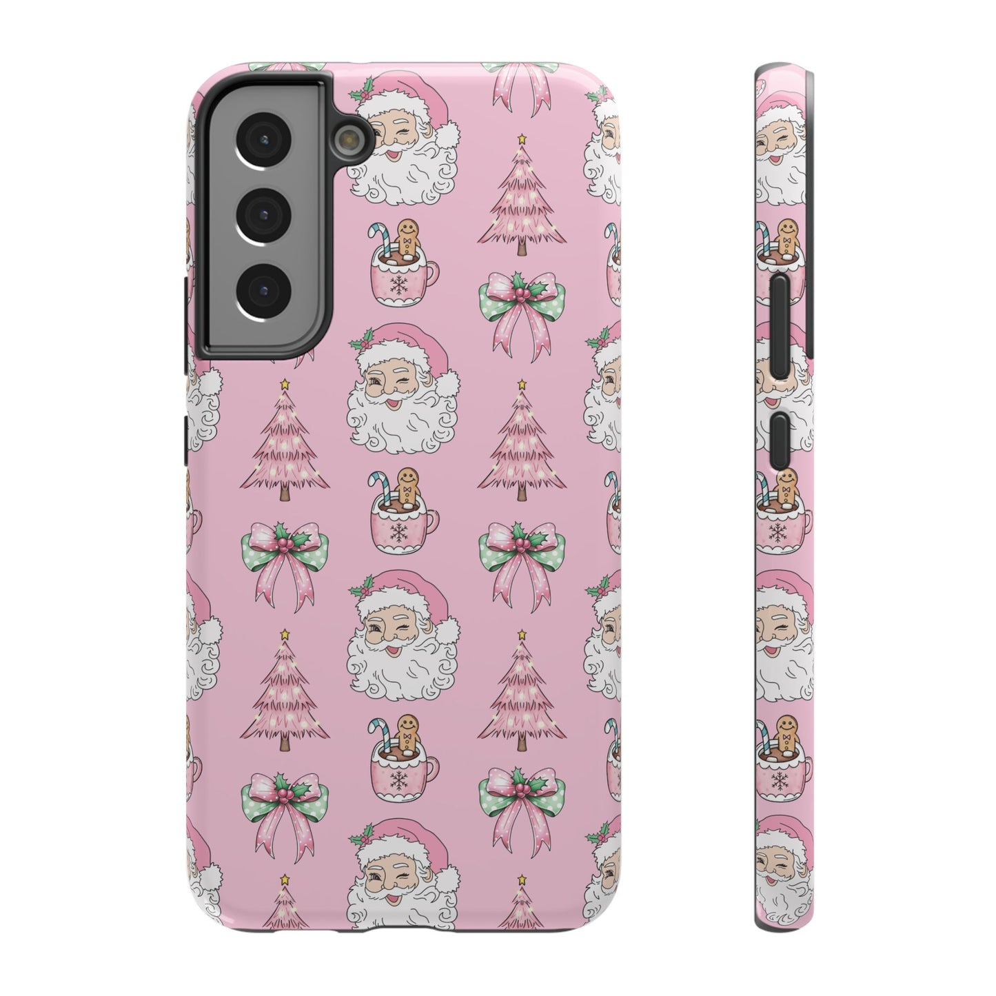 Pink Retro Santa & Coquette Bow Christmas Phone Case - Christmas Phone Case Impact-Resistant Case