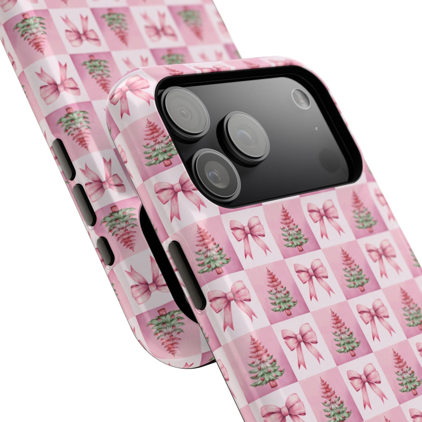 Pink Retro Christmas Tree & Coquette Phone Case - Christmas Phone Case Impact-Resistant Cases iPhone Samsung