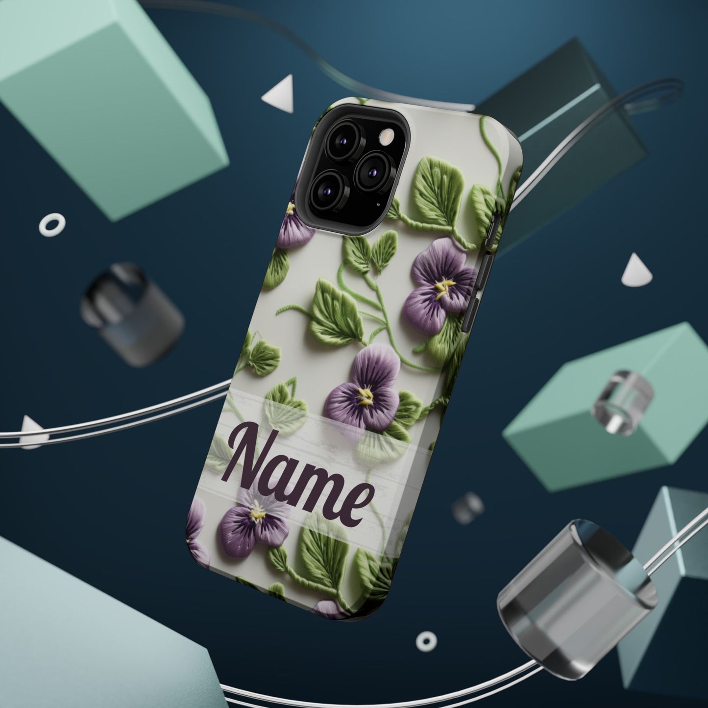 February Birth Flower Phone Case • Violet Embroidery iPhone Cover • MagSafe Gift for Her