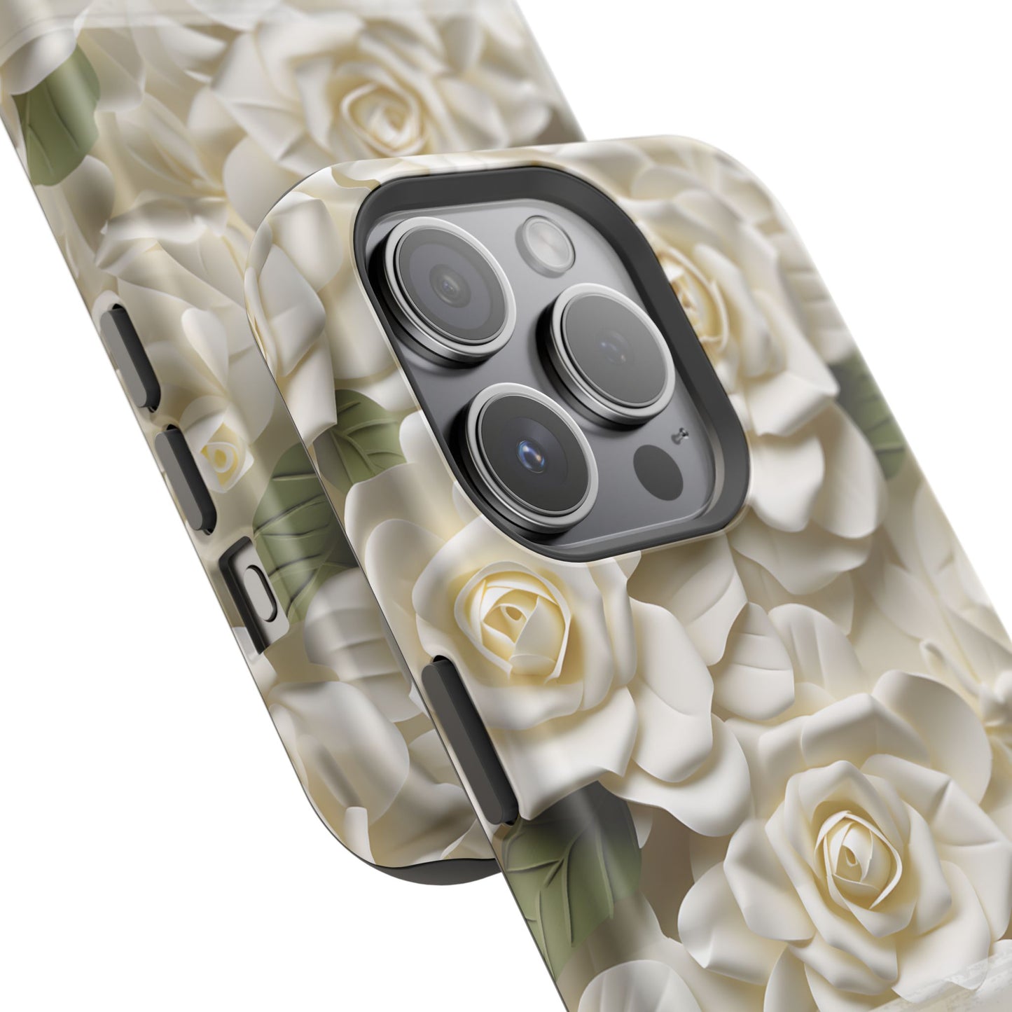 June Birth Flower Phone Case • White Paper Rose iPhone Cover • 3D Floral MagSafe Gift