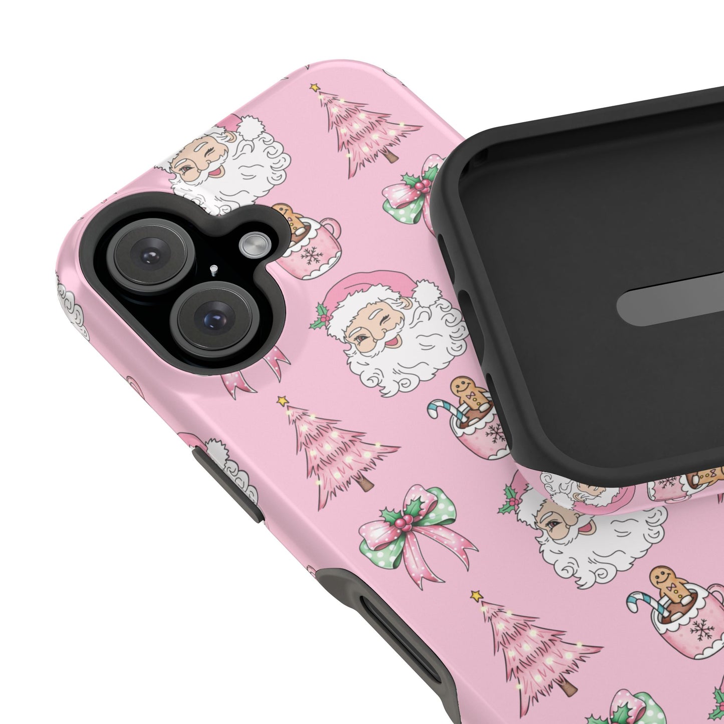 Pink Retro Santa & Coquette Bow Christmas Phone Case - Christmas Phone Case Impact-Resistant Case