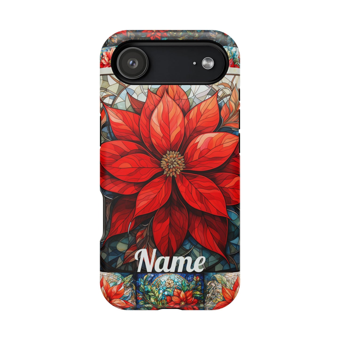 Christmas Poinsettia Stained Glass Phone Case - Personalized Christmas Phone Case Impact-Resistant Case
