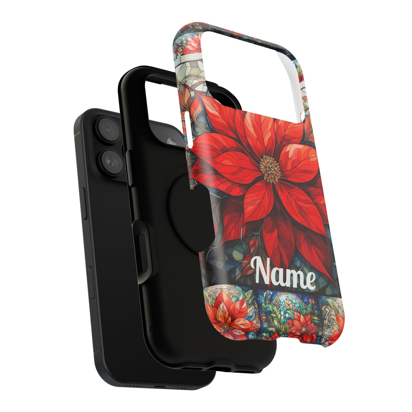 Christmas Poinsettia Stained Glass Phone Case - Personalized Christmas Phone Case Impact-Resistant Case