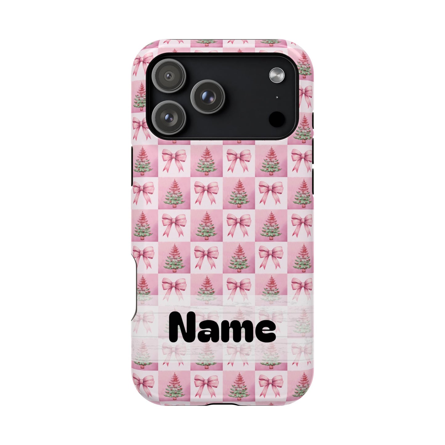 Pink Retro Christmas Tree & Coquette Phone Case - Personalized Christmas Phone Case Impact-Resistant Cases iPhone Samsung