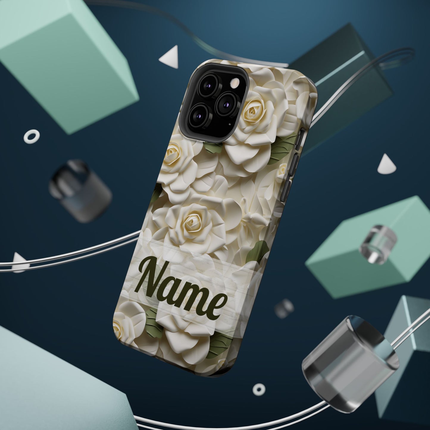 June Birth Flower Phone Case • White Paper Rose iPhone Cover • 3D Floral MagSafe Gift