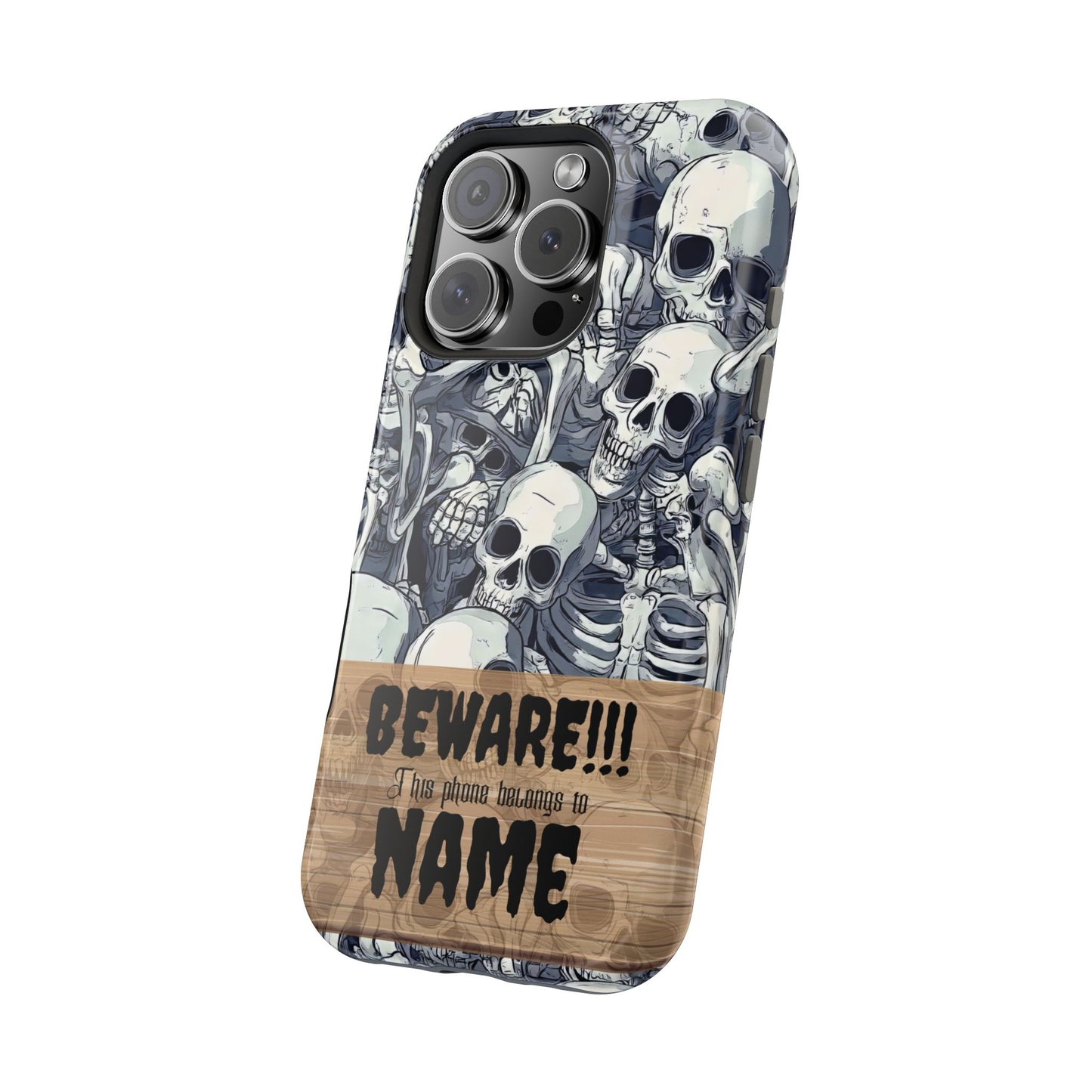 Custom, Personalized Halloween Magnetic Tough Cases for iPhone - Beware Skulls with Name