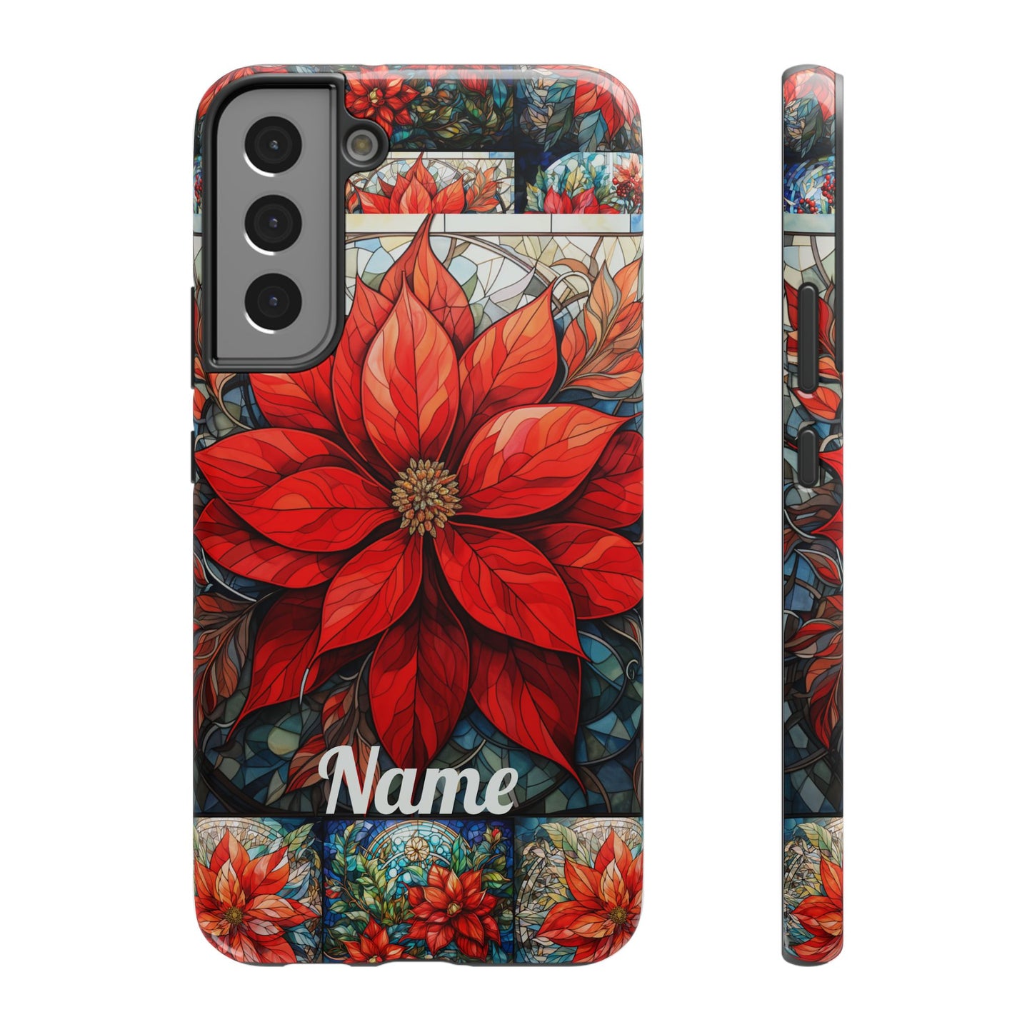 Christmas Poinsettia Stained Glass Phone Case - Personalized Christmas Phone Case Impact-Resistant Case