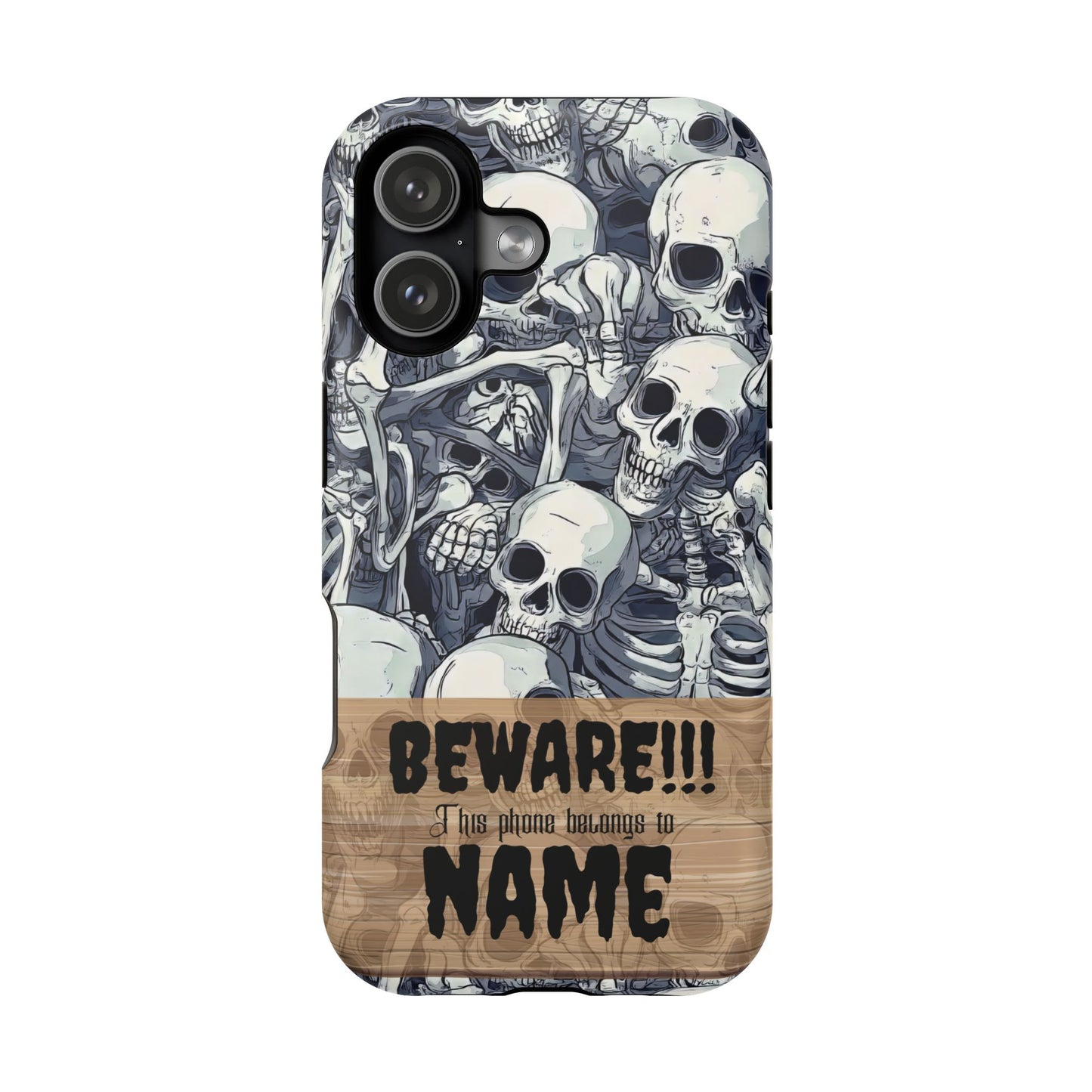 Custom, Personalized Halloween Magnetic Tough Cases for iPhone - Beware Skulls with Name