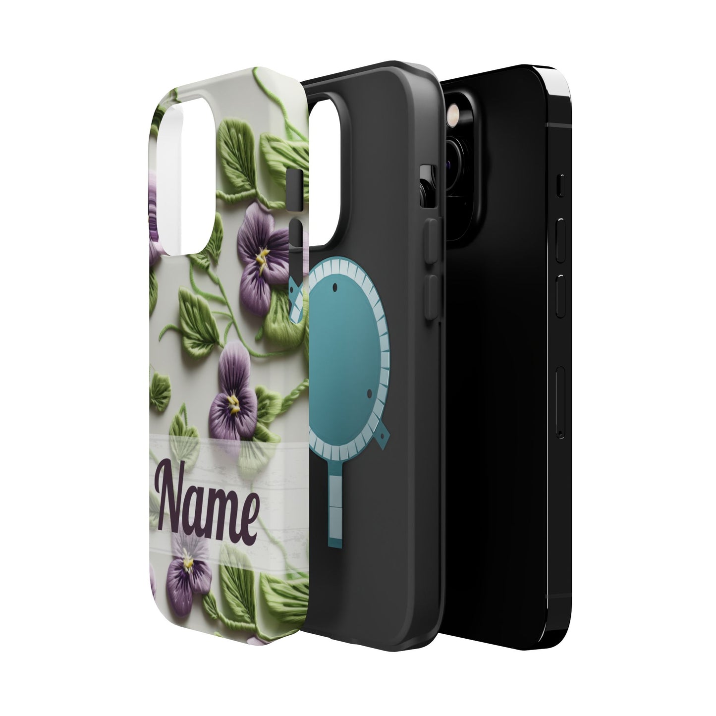 February Birth Flower Phone Case • Violet Embroidery iPhone Cover • MagSafe Gift for Her