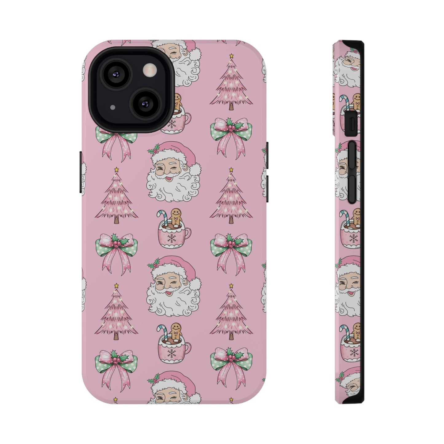 Pink Retro Santa & Coquette Bow Christmas Phone Case - Christmas Phone Case Impact-Resistant Case