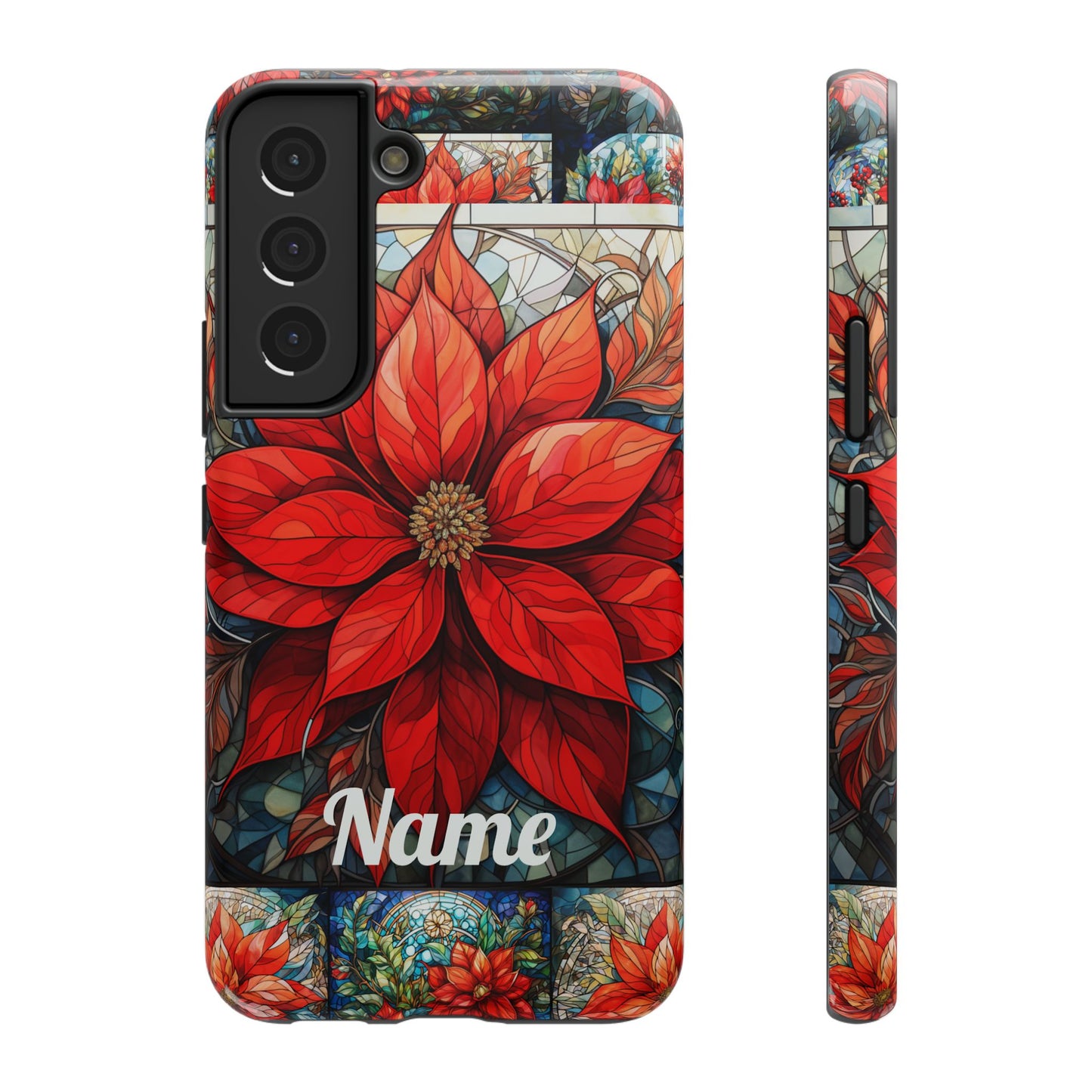 Christmas Poinsettia Stained Glass Phone Case - Personalized Christmas Phone Case Impact-Resistant Case