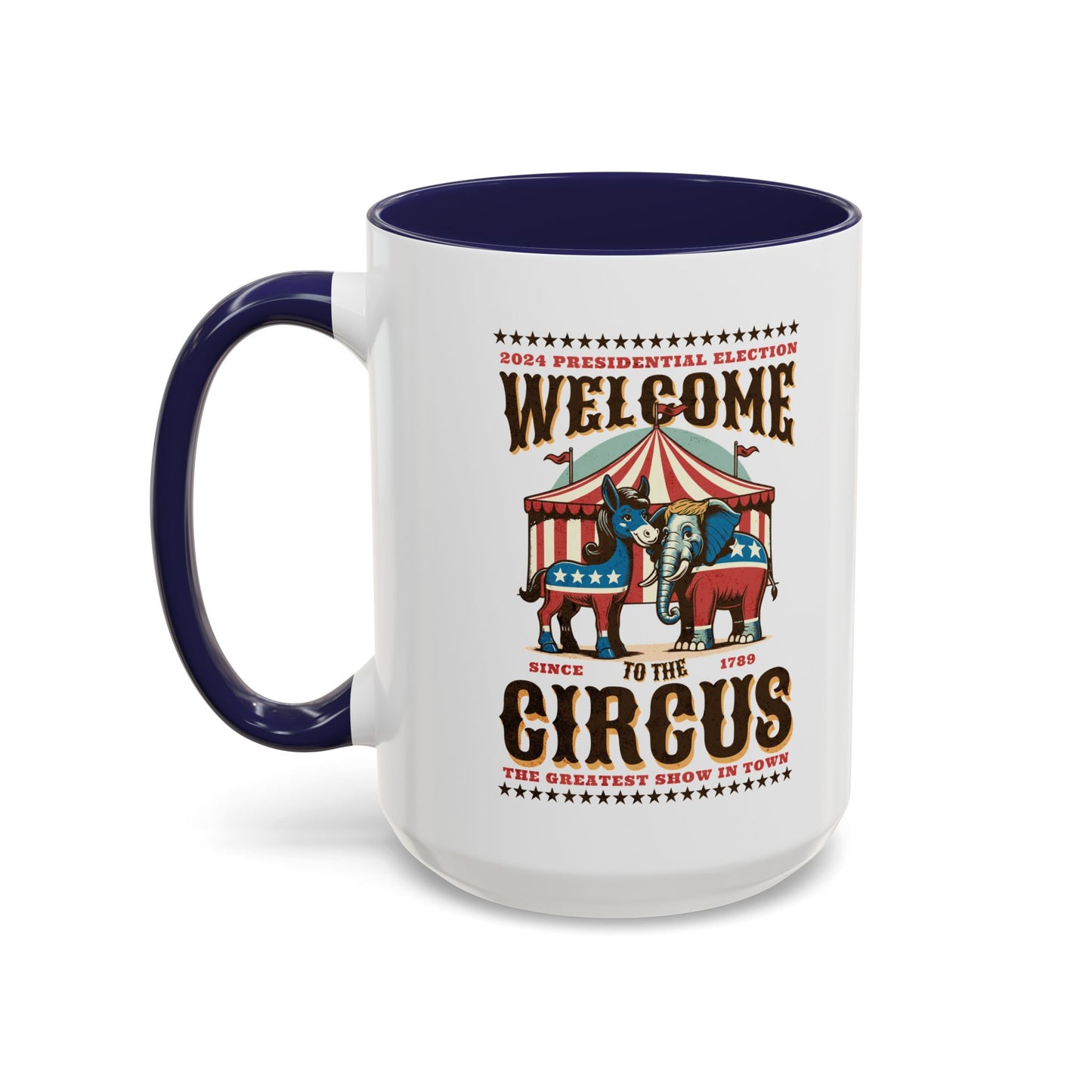 Political Circus Coffee Mug (11, 15oz) - Republican Democrat Independent Elephant Donkey