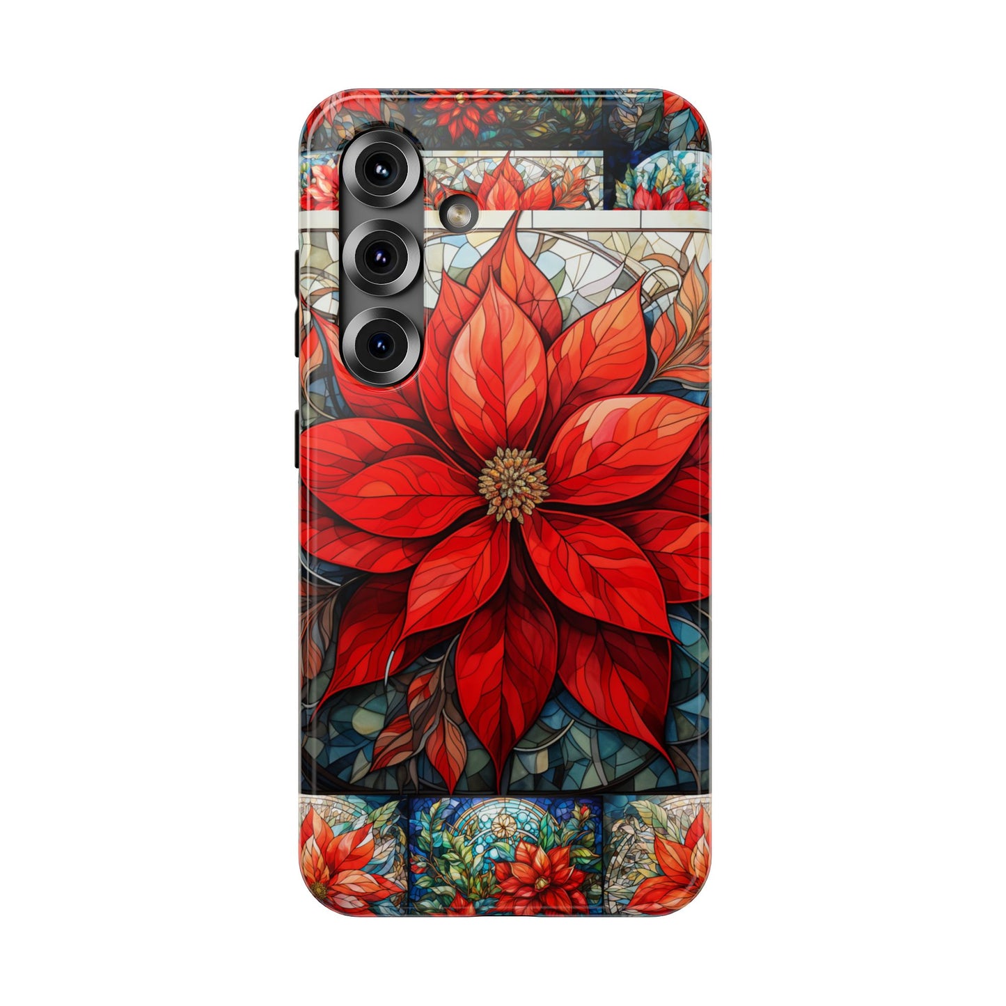 Christmas Poinsettia Stained Glass Phone Case - Christmas Phone Case Impact-Resistant Case