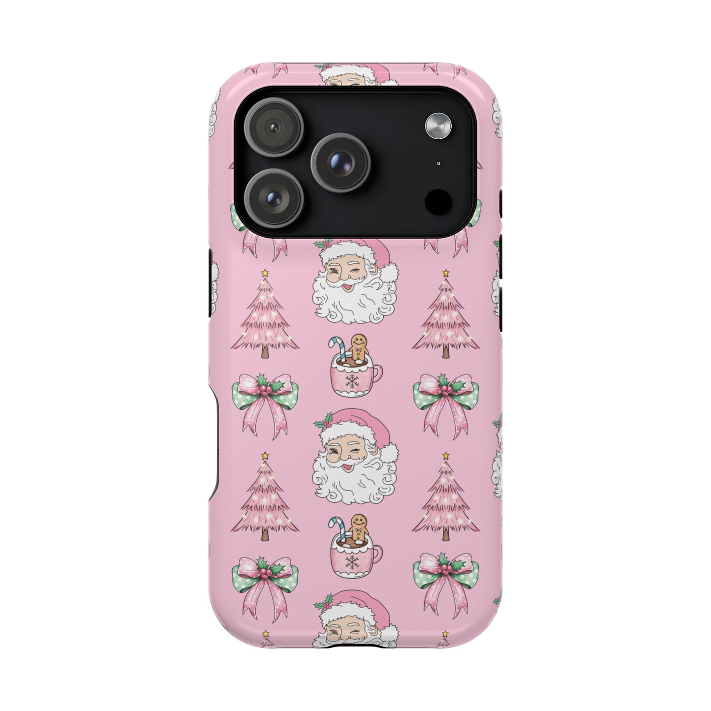 Pink Retro Santa & Coquette Bow Christmas Phone Case - Christmas Phone Case Impact-Resistant Case