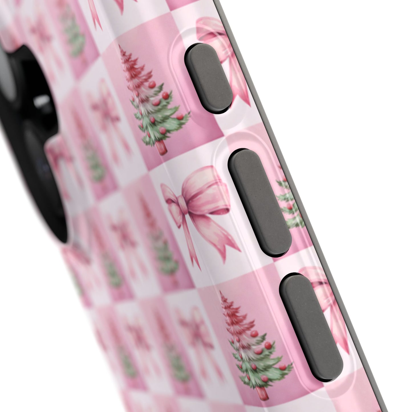 Pink Retro Christmas Tree & Coquette Phone Case - Personalized Christmas Phone Case Impact-Resistant Cases iPhone Samsung