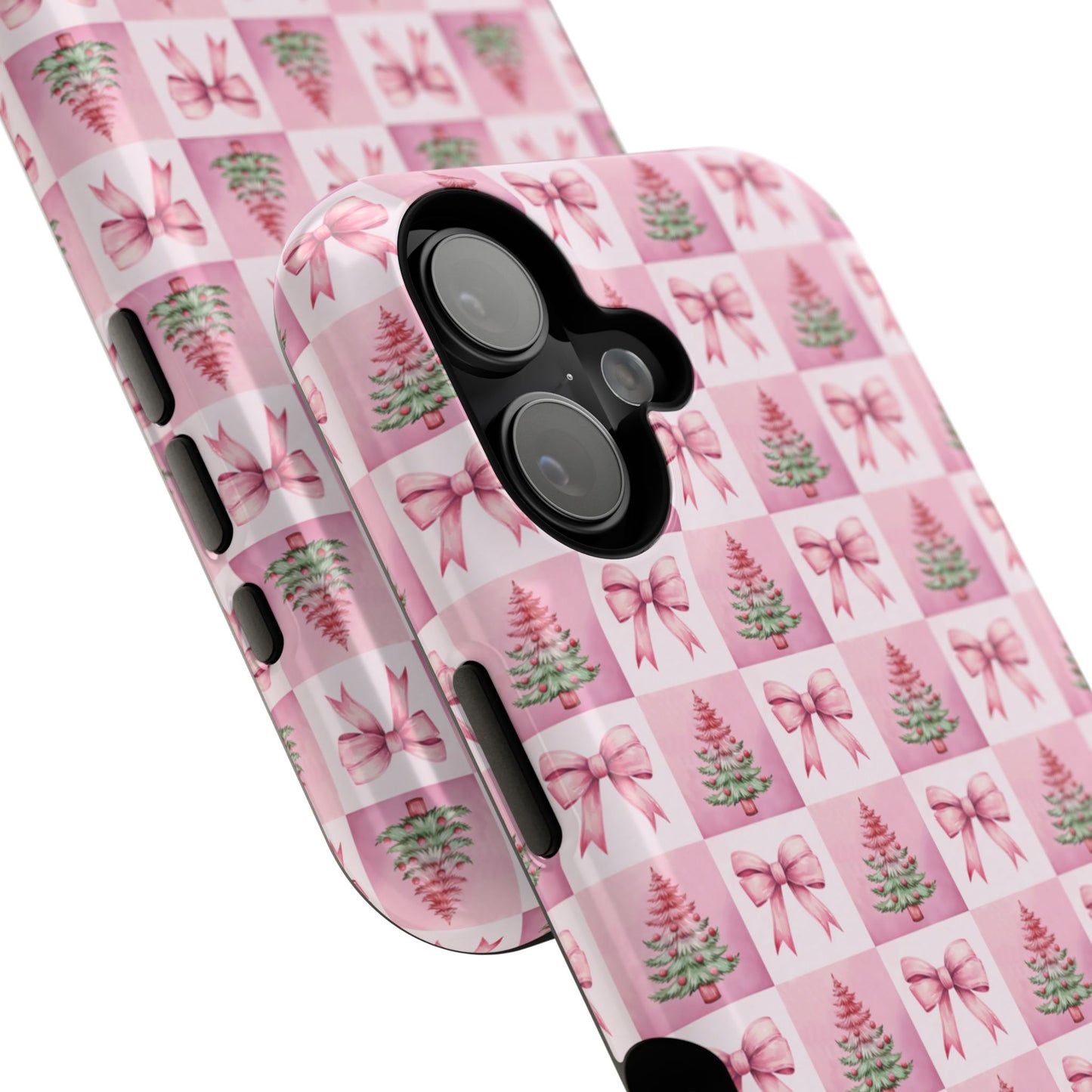 Pink Retro Christmas Tree & Coquette Phone Case - Personalized Christmas Phone Case Impact-Resistant Cases iPhone Samsung