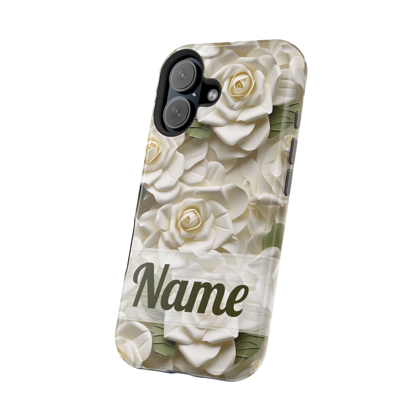 June Birth Flower Phone Case • White Paper Rose iPhone Cover • 3D Floral MagSafe Gift