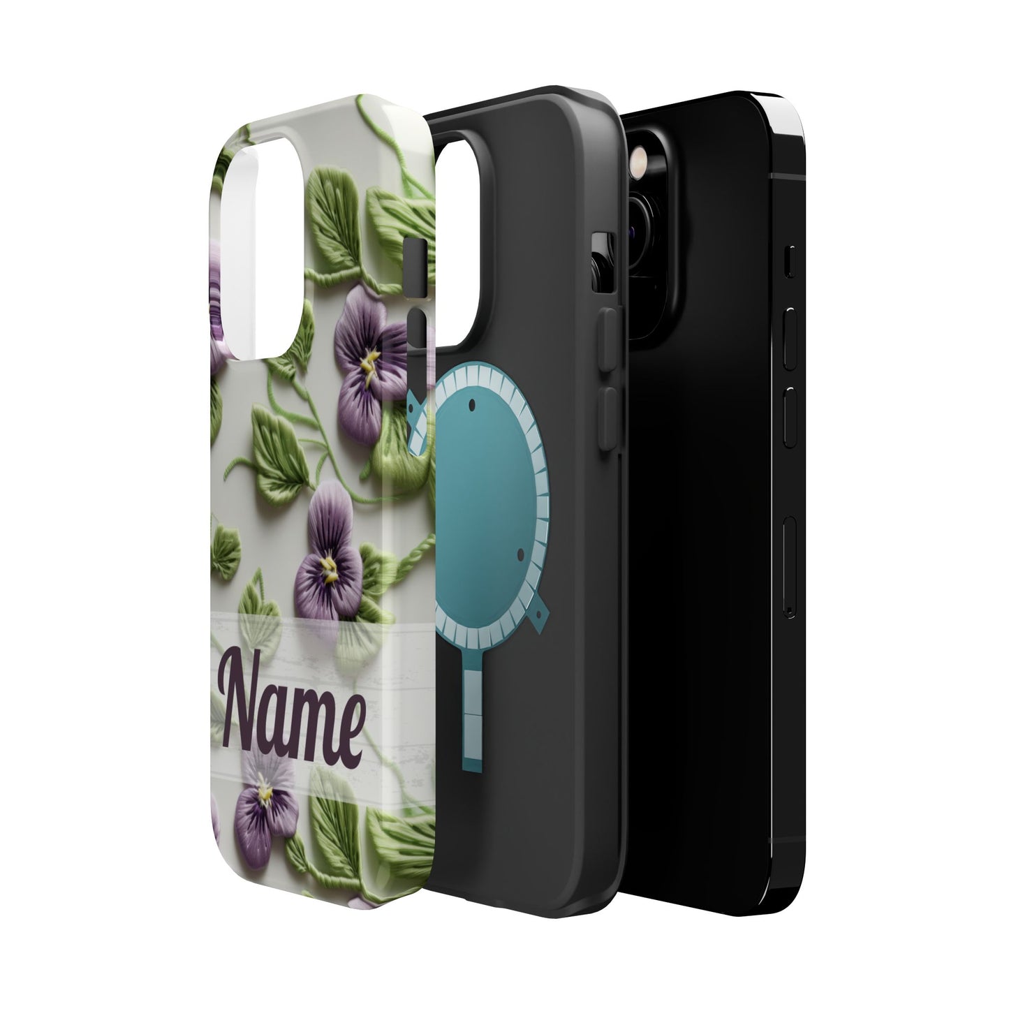 February Birth Flower Phone Case • Violet Embroidery iPhone Cover • MagSafe Gift for Her